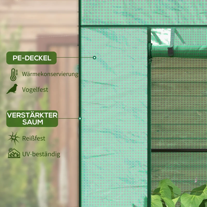 Outsunny Tomatengewächshaus Foliengewächshaus mit Rolltor Mesh-Fenster Schrägdach 196 x 77 x 197 cm Grün