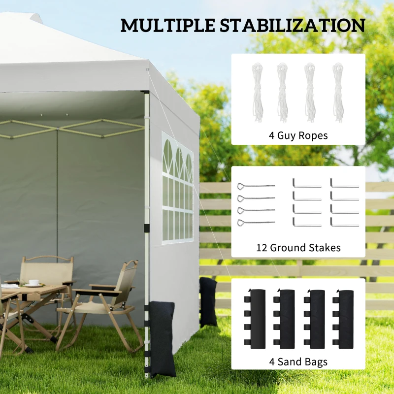 Outsunny Pop Up Canopy Waterproof Height Adjustable Gazebo with 3 Sidewalls Wheeled Bag for Parties 3 x 3 m White