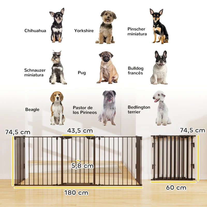 PawHut Barrera de Seguridad para Mascotas de 5 Paneles Plegable 300 cm con Cierre Inteligente para Escalera Pasillo Negro