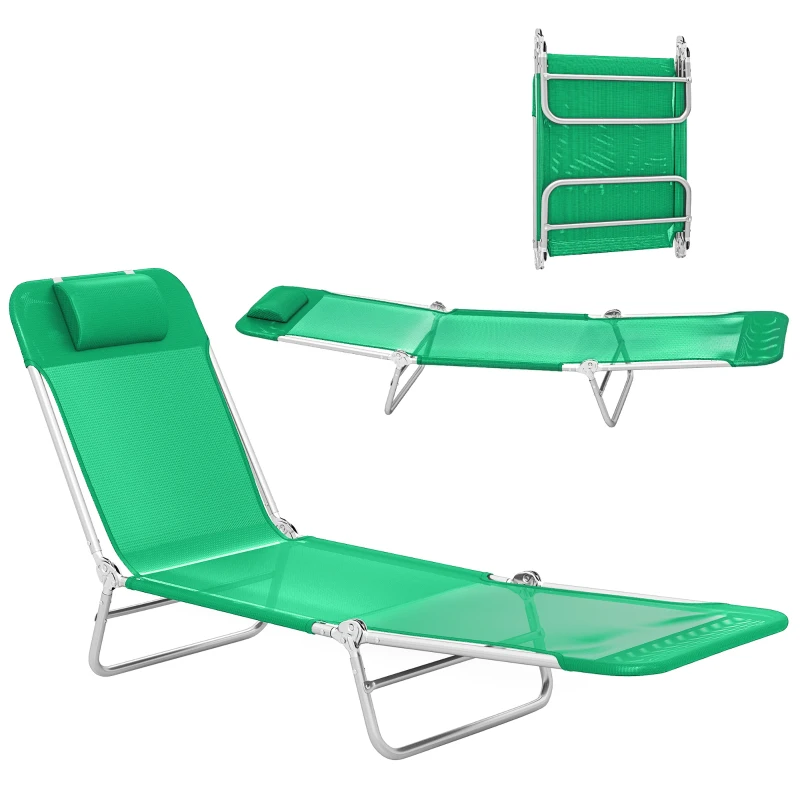 Outsunny Steel Frame Sun Lounger, with Reclining Back - Dark Green