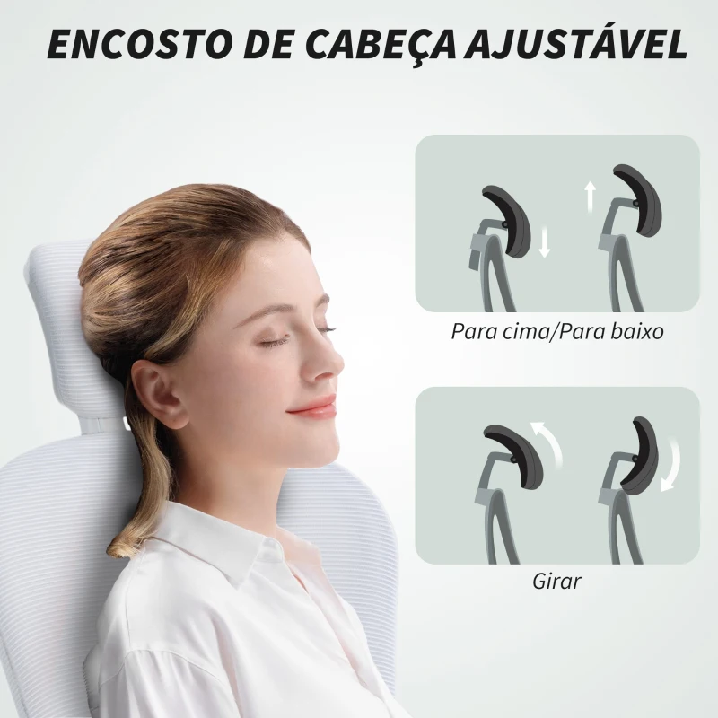 Vinsetto Cadeira de Escritório em Malha com Encosto Alto Apoio de Cabeça Ajustável Suporte Lombar 4D 62x64x120 cm Branco