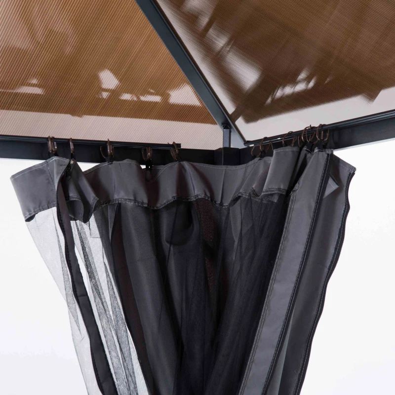 Outsunny 3m x 3m Hardtop Metal Frame Gazebo with 4 curtains, 100 kg Snow Load Capacity, Black