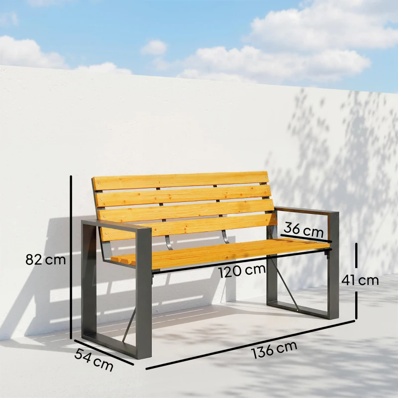 Outsunny Panca da giardino 2 posti in legno con braccioli