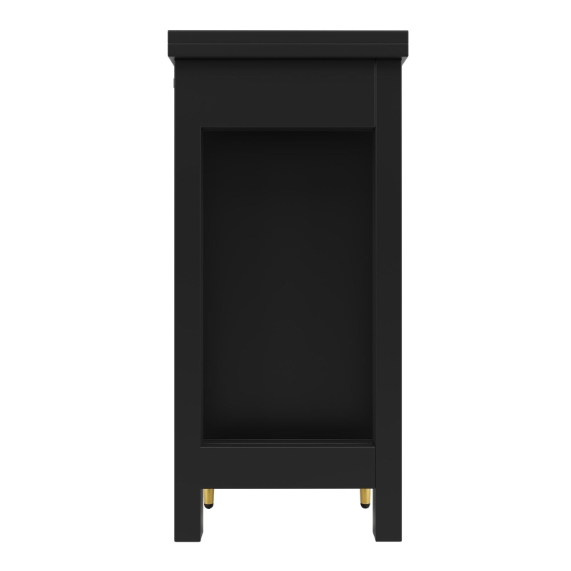 360° giratorio mesa alta de diseño extensible con tablero abatible, armario de almacenamiento con puerta de ratán + estantería abierta, 107x40x71,4 cm, Negro
