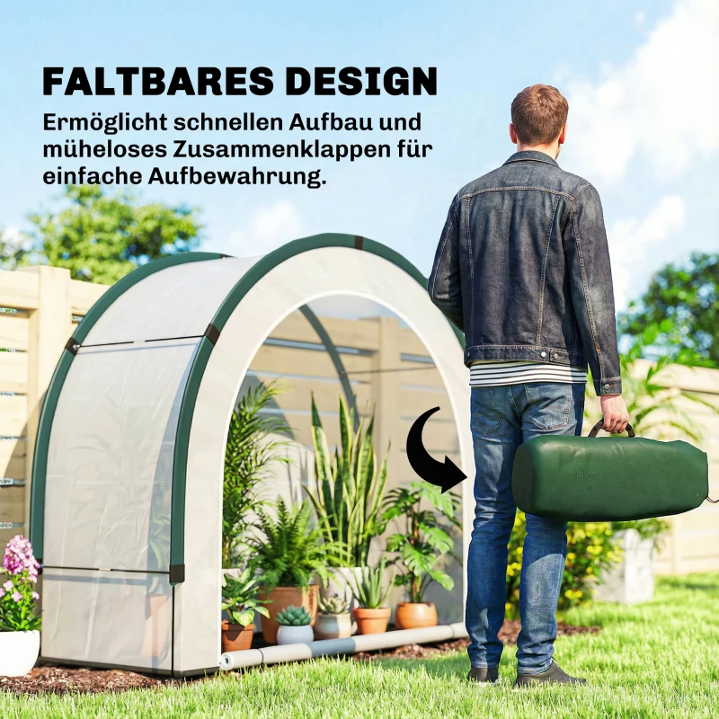 Outsunny Gewächshaus mit gewölbte Oberseite, Klappbar Foliengewächshaus 200 x 80 x 164 cm Grün