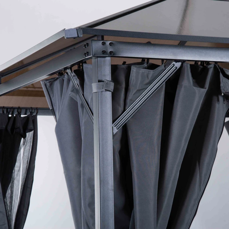 Outsunny 3m x 3m Hardtop Metal Frame Gazebo with 4 curtains, 100 kg Snow Load Capacity, Black