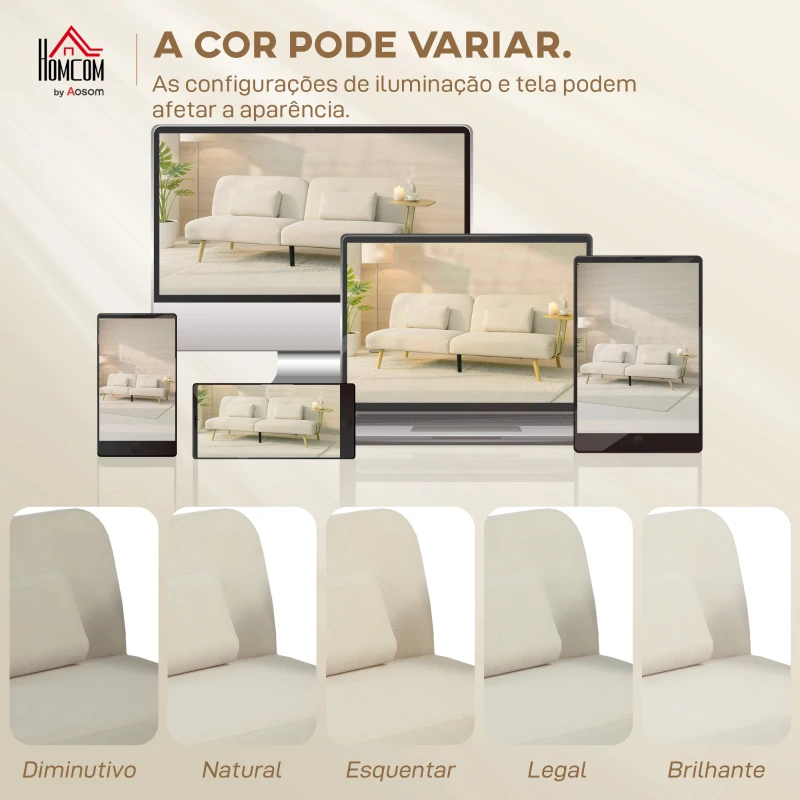 HOMCOM Sofá Cama de 3 Lugares com Mesa Auxiliar 3 em 1 com Encosto Ajustável Abertura Click-Clack 196x86x81 cm Bege