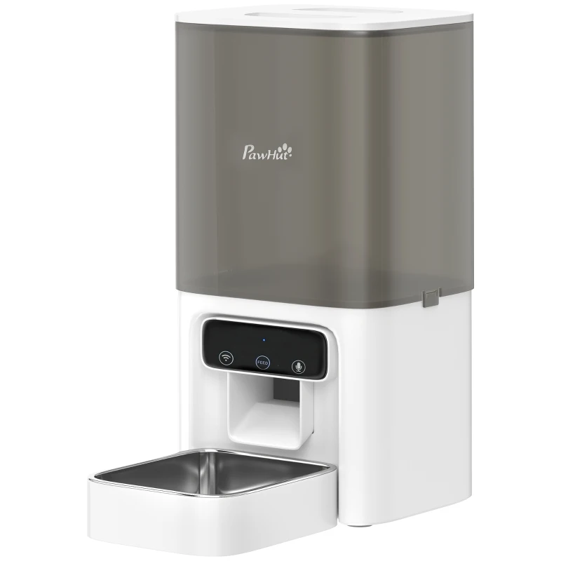 PawHut Distribuitor Automat pentru Pisici, 4.5L WiFi cu Timer, Programabil pentru 1-10 Mese, Hrănitor Automat cu Înregistrare Vocală și Alimentare Dublă pentru Pisici și Câini de Talie Mică