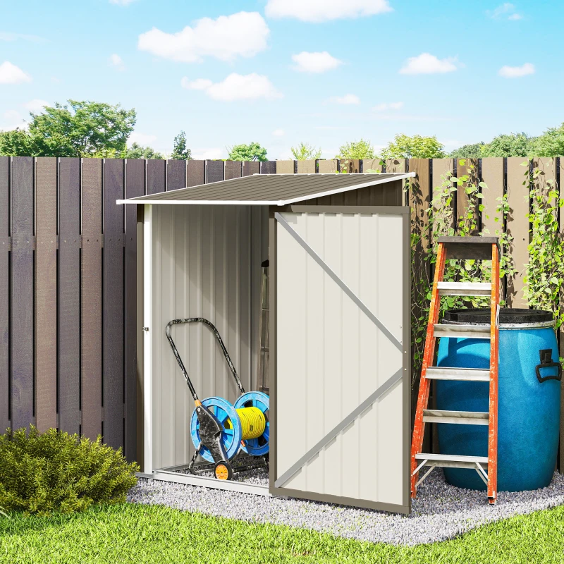 Outsunny Casetta da Giardino Porta Attrezzi in Acciaio Galvanizzato con Porta, 100x104x160 cm, Marrone e Bianco