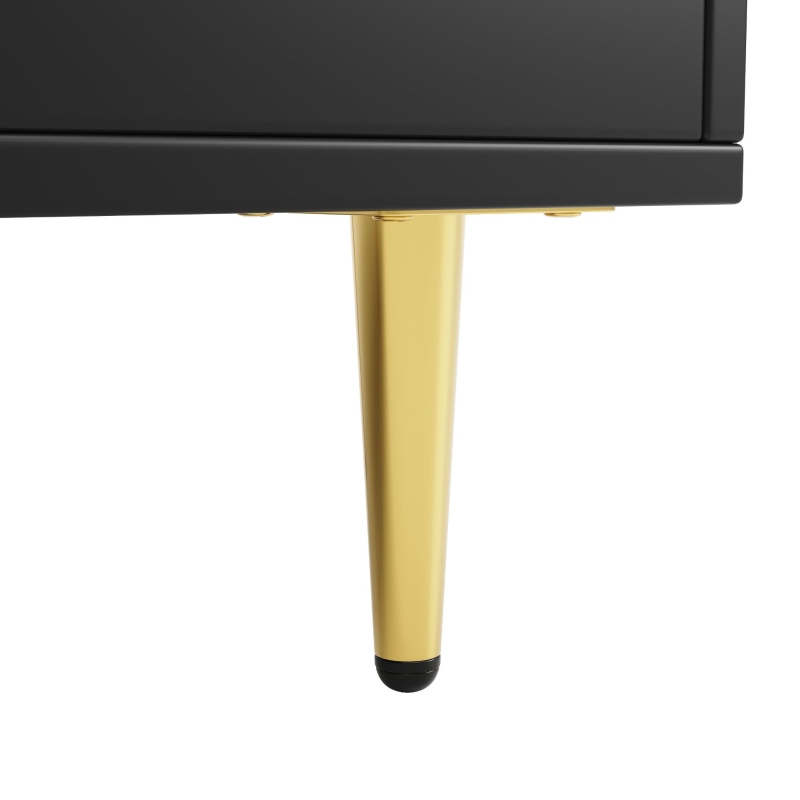 Armario alto para comedor, con puertas de cristal perforado, decoración dorada y amplio almacenamiento por niveles, 145x39x171 cm, Negro