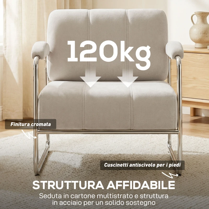 HOMCOM Poltrona Salotto e Poltroncina Camera da Letto in Ciniglia Morbida, Beige