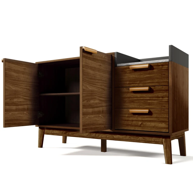 Commode de salon avec 3 tiroirs et armoire à deux portes, 120x40x77 cm, Couleur naturelle