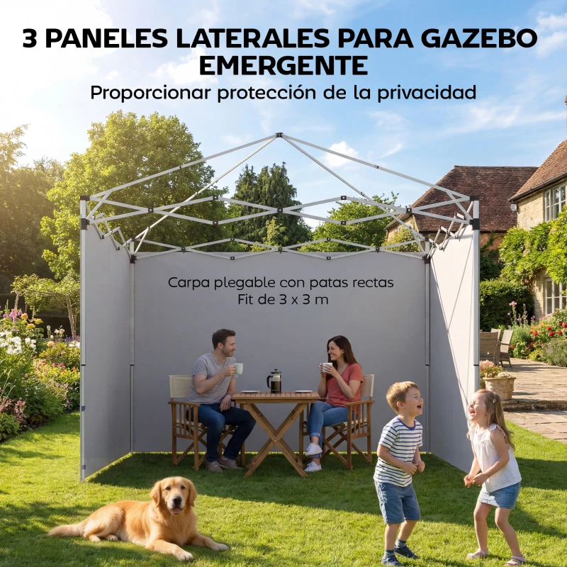 Outsunny 3 Paredes Laterales para Carpas de 3x3 m 300x200 cm Paredes Laterales de Repuesto de Tela Oxford con Cremallera Azul