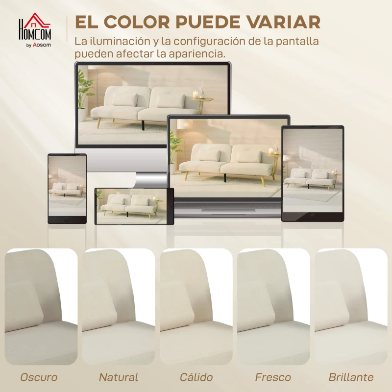 HOMCOM Sofá Cama de 3 Plazas con Mesa Auxiliar 3 en 1 con Respaldo Ajustable Apertura Clik-Clak 196x86x81 cm Beige