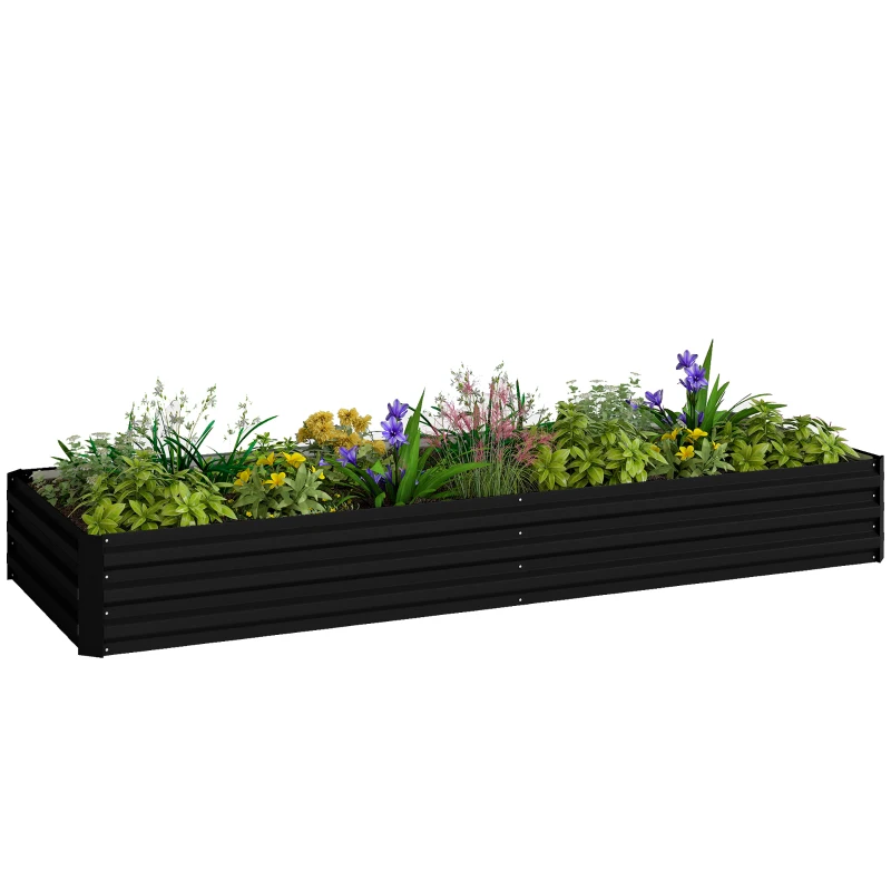 Outsunny Huerto rectangular de jardín jardinera exterior 241 x 90,5 x 30 cm chapa de acero ondulada negro