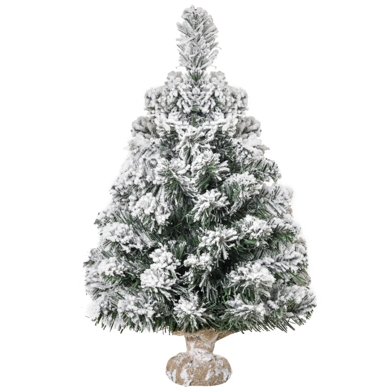 HOMCOM Mini Künstlicher Weihnachtsbaum 60 cm Tannenbaum künstlich mit Schnee, 67 Spitzen Zementbasis für drinnen Büro