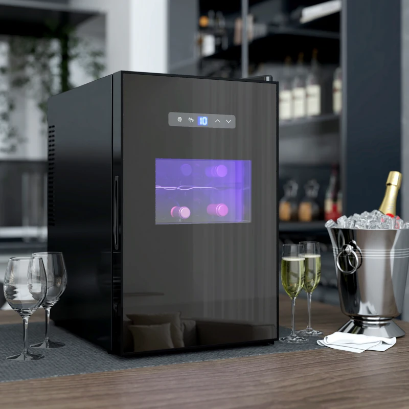 HOMCOM Cave À Vinho 15 Garrafas 39L Frigorífico para Bebidas Iluminação LED Temperatura Ajustável 8-18°C