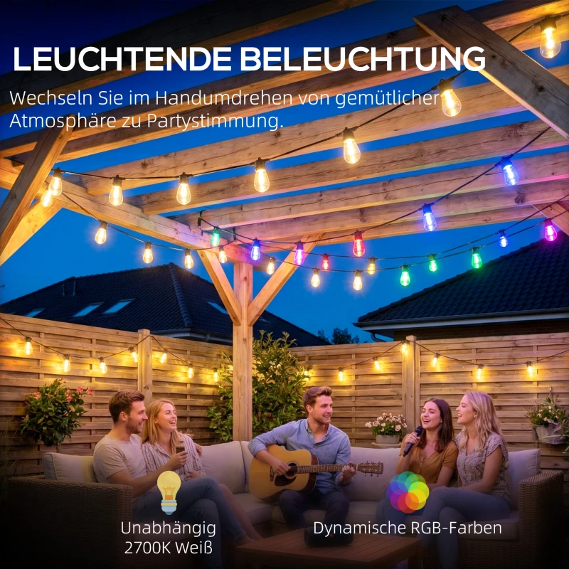 HOMCOM Globe-lichtsnoer, RGBW-lichtgordijn, IP44 waterdicht voor binnen- en buitendecoratie