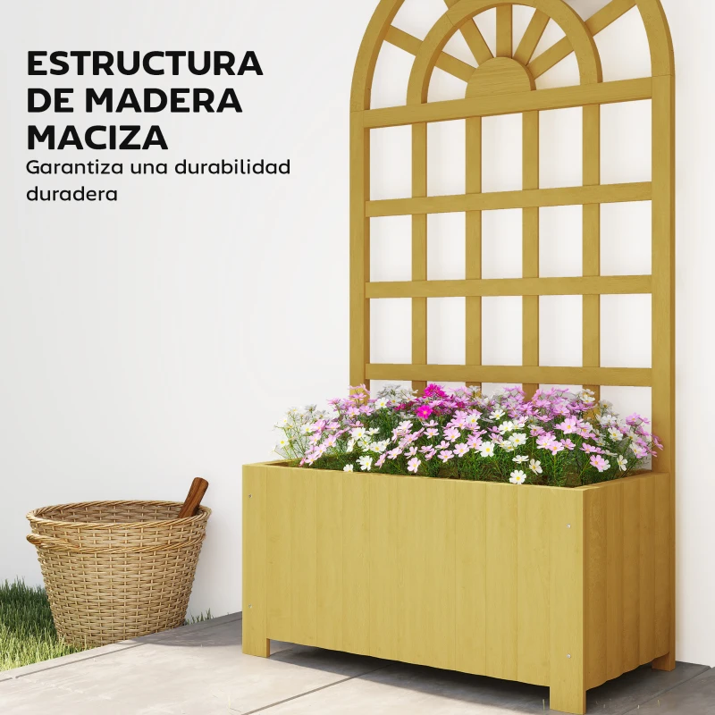 Outsunny Jardinera con Enrejado de Madera con Drenaje para Cultivos Verduras Flores Hierbas 60x30x120 cm Natural