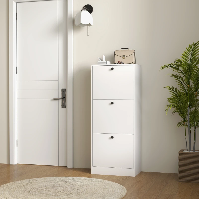 Szafka na buty z 3 klapami, regulowana przegroda, Biała