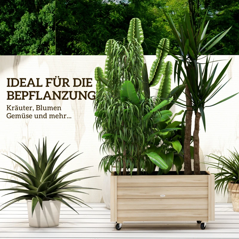 Outsunny Hochbeet, wetterfester Anstrich, 4 Räder, Naturholz, 89 x 48 x 47 cm