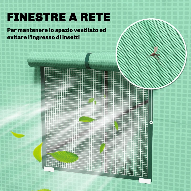 Outsunny Serra per Piante con 2 Finestre Laterali a Rete e Ingresso Avvolgibile, in PE e Acciaio, 196x77x197 cm, Verde