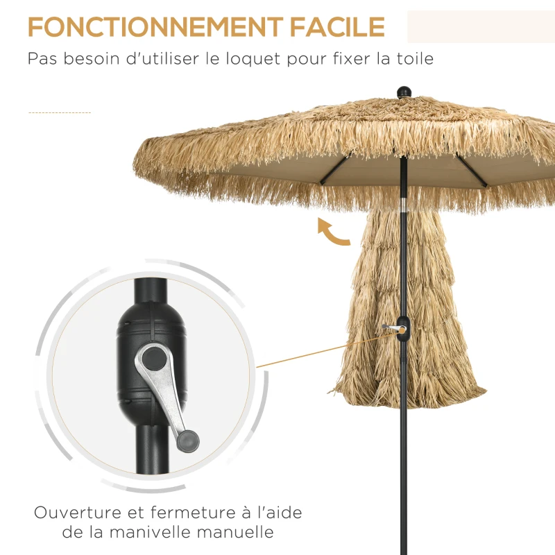 Outsunny Parasol de jardin extérieur à franges parasol inclinable avec ouverture fermeture manivelle 2,65 m kaki