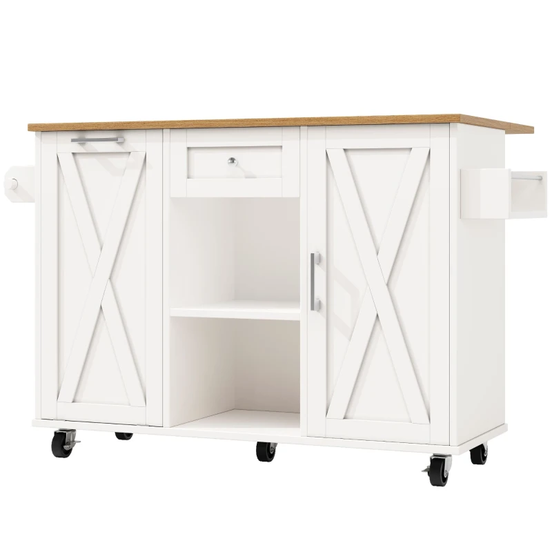 Îlot de cuisine moderne au design pliable, desserte/table à manger multifonction avec étagères pour snacks et armoires extensibles, 142x40/63x87 cm, Blanc