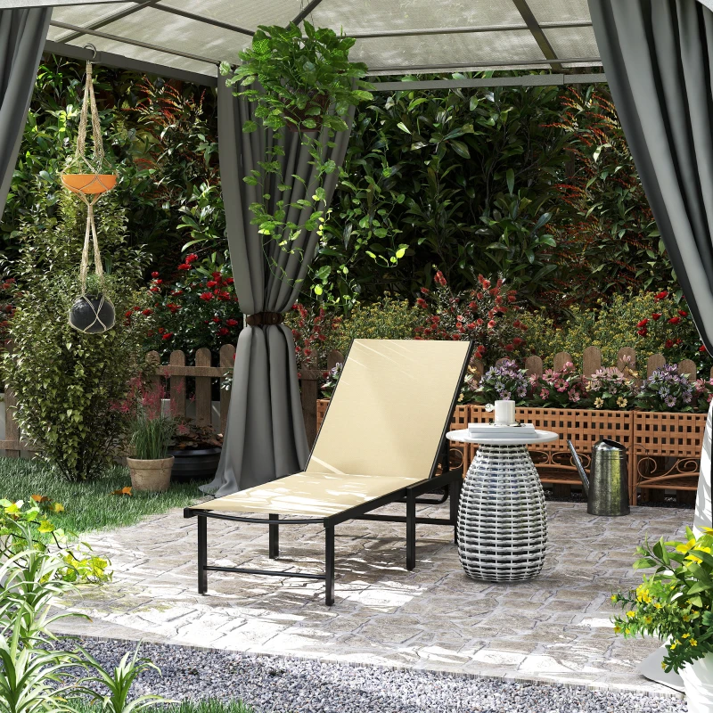 Outsunny Espreguiçadeira Reclinável de Jardim Exterior com Encosto Ajustável em 4 Posições e Estrutura de Aço, 166x60x84 cm, Caqui