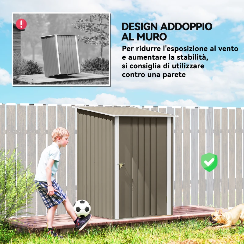 Outsunny Casetta da Giardino Porta Attrezzi in Acciaio Galvanizzato con Porta, 100x104x160 cm, Marrone e Bianco
