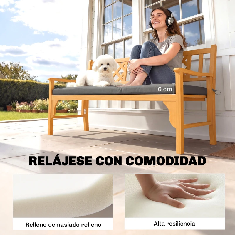 Outsunny Cojín para Banco de Jardín 2 Plazas Impermeable, 110x46x6,5 cm, Gris Oscuro