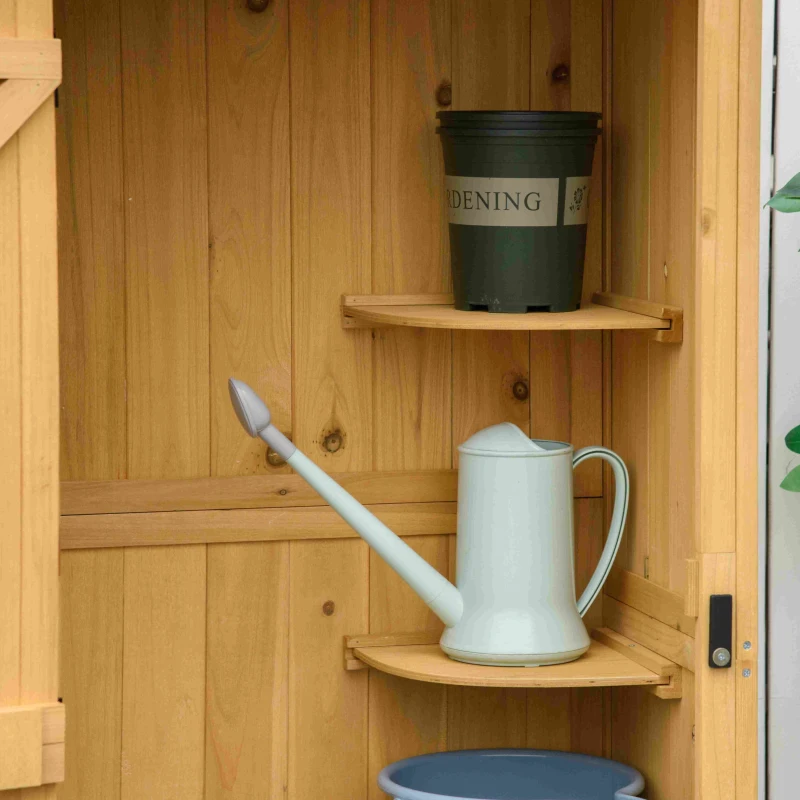 Outsunny Garden Shed Wood Outdoor Garden Tool Storage Unit with 3 Detachable Shelves, 77 x 54.2 x 179cm,  Brown