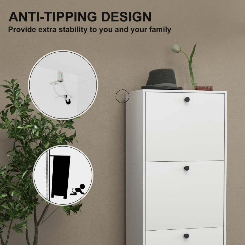 Szafka na buty z 3 klapami, regulowana przegroda, Biała