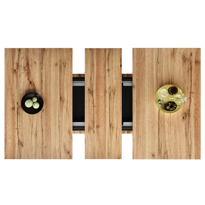 Mesa de comedor extensible con 3 niveles de almacenaje, 110-140L x 70AN x 76AL cm, Negro