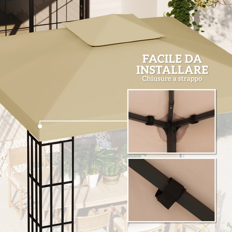 Outsunny Tetto di Ricambio per Gazebo 3x3m a 2 Livelli e Resistente ai Raggi UV, Beige