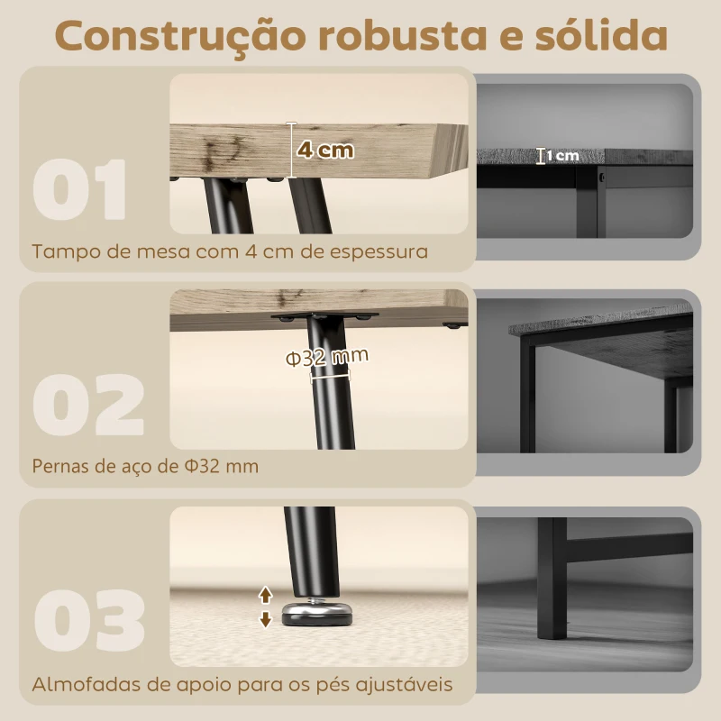 HOMCOM Mesa de Centro Moderna com Tampo Espesso de 4 cm, Pés de Aço, 100x50x45 cm, Carvalho