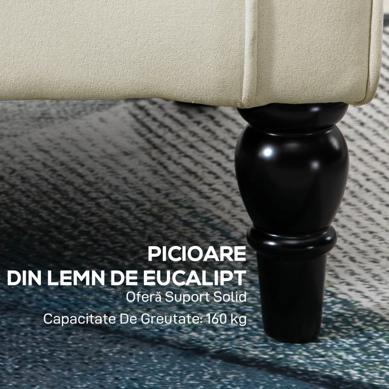 Homcom Scaun Decorativ Tapitat – Alb Crem, Cu Spatar inalt & Cotiere Moi