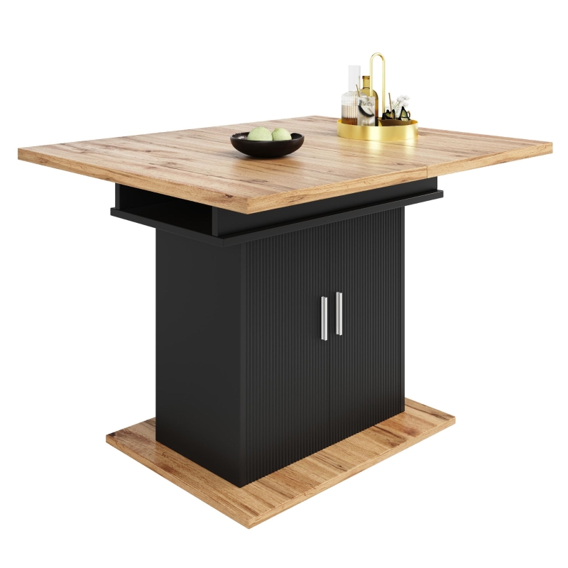 Ausziehbarer Esstisch mit 3 Ablageebenen, 110-140 × 70 × 76 cm, Schwarz