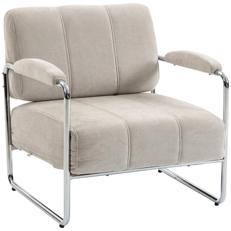 HOMCOM Moderne fauteuil, accentstoel met breed zitvlak en dikke vulling, chenille-gepolsterde stoel voor de woonkamer, beige