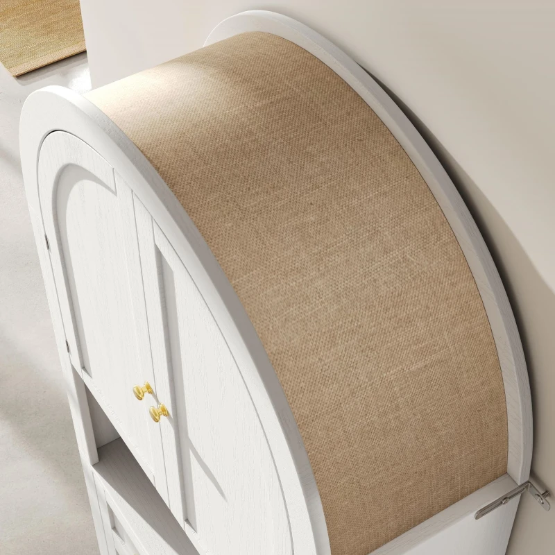 Armario alto con arco de almacenaje con 3 cajones, puertas y estante expositor abierto, para cocina y salón, 70x35x180 cm, Blanco