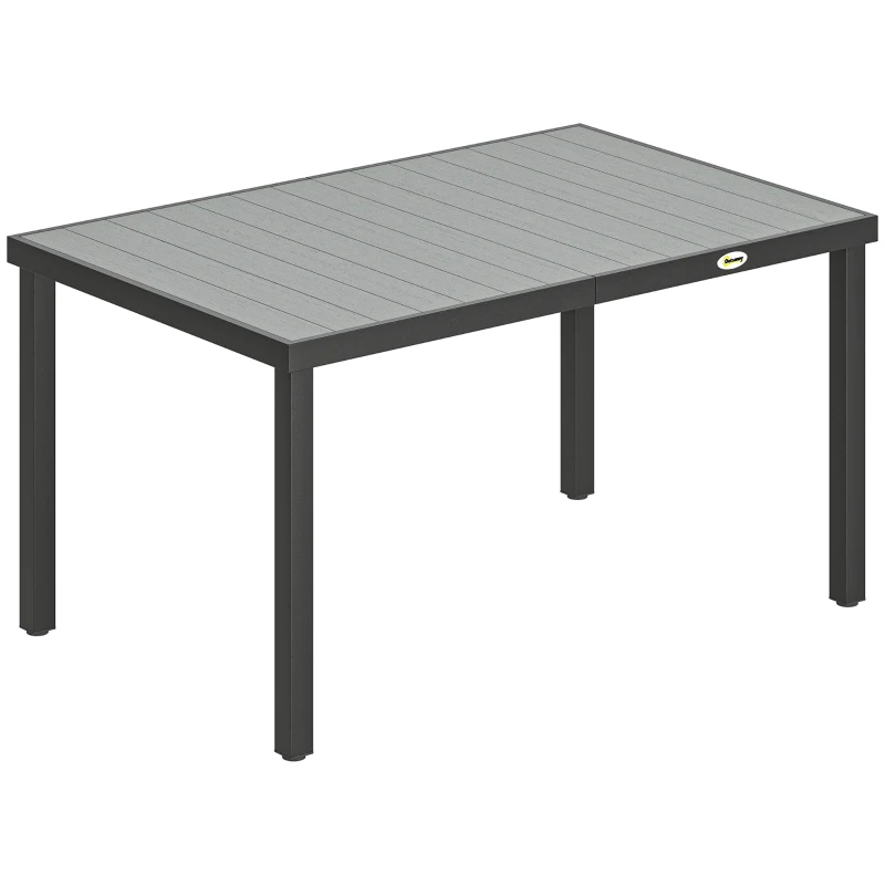 Outsunny Table de jardin pour 4 à 6 personnes, table à manger extérieure avec plateau à lattes, 140 x 90 x 74 cm, gris