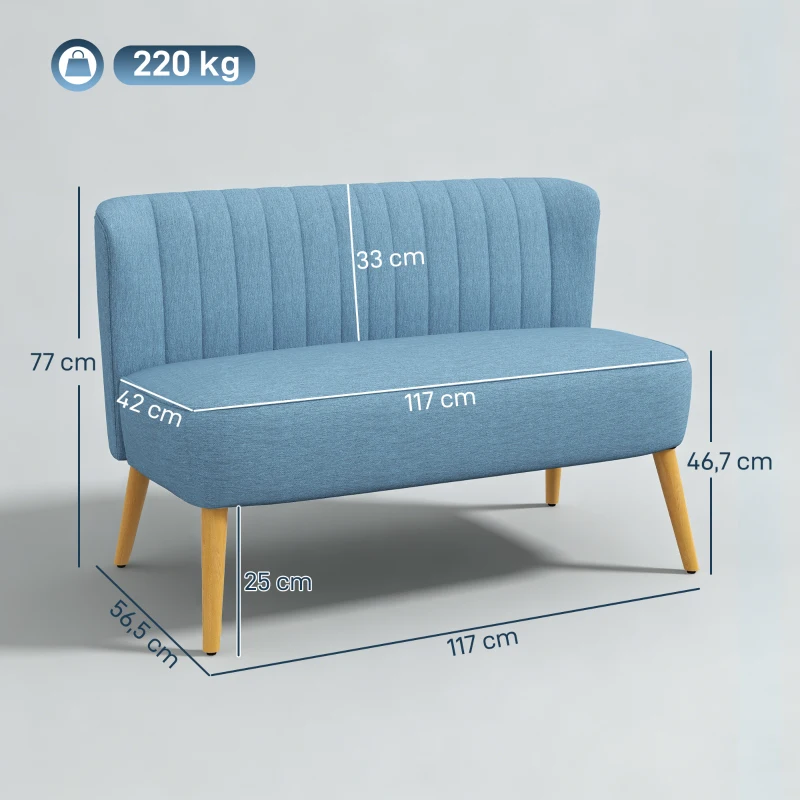 HOMCOM 2-Sitzer Sofa im Retro-Look, weiche Polsterung, pflegeleichter Bezug, bis 150 kg, 117 x 56,5 x 77 cm, Blau