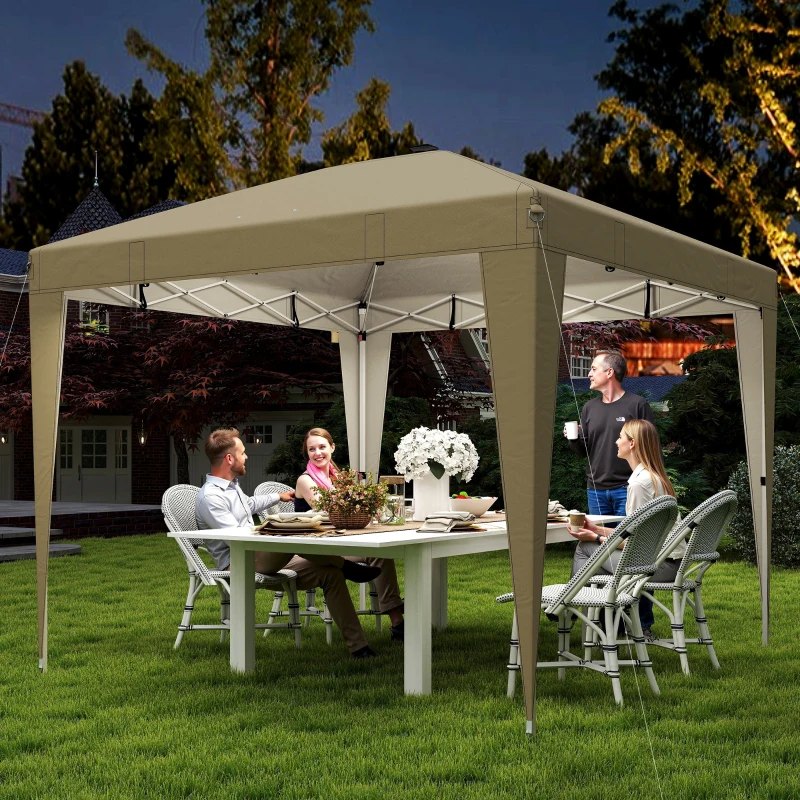 Outsunny Gazebo de jardim 3 x 3 m com iluminação pop-up tenda dobrável regulável em altura controle remoto bolsa de transporte creme