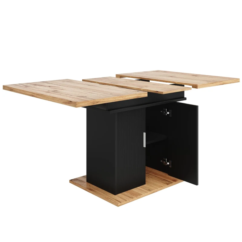Mesa de comedor extensible con 3 niveles de almacenaje, 110-140L x 70AN x 76AL cm, Negro