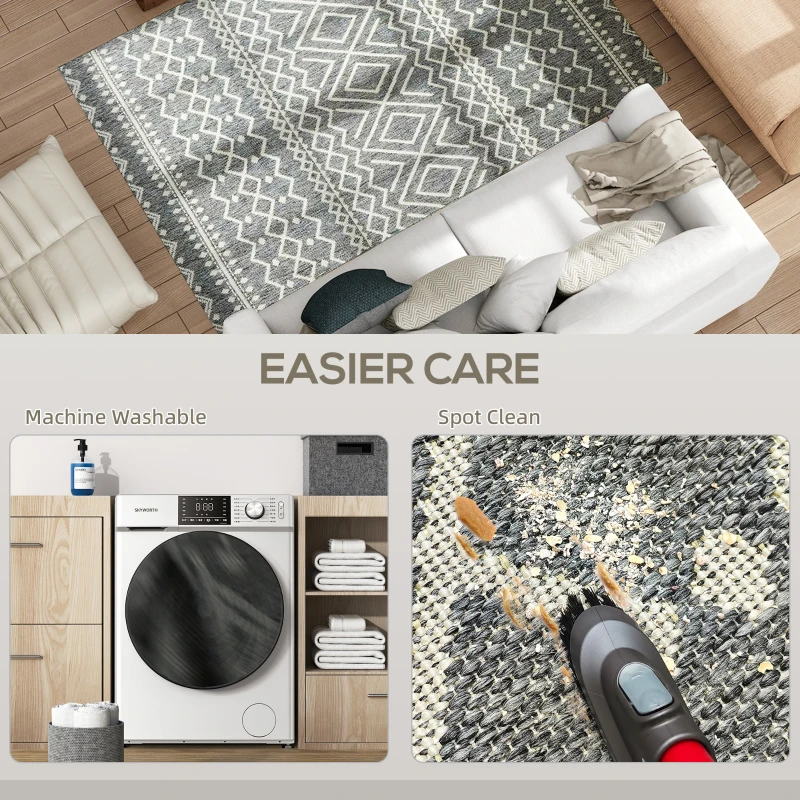 HOMCOM Dywan do środka i na zewnątrz, Boho-Design, łatwy w czyszczeniu, Szary