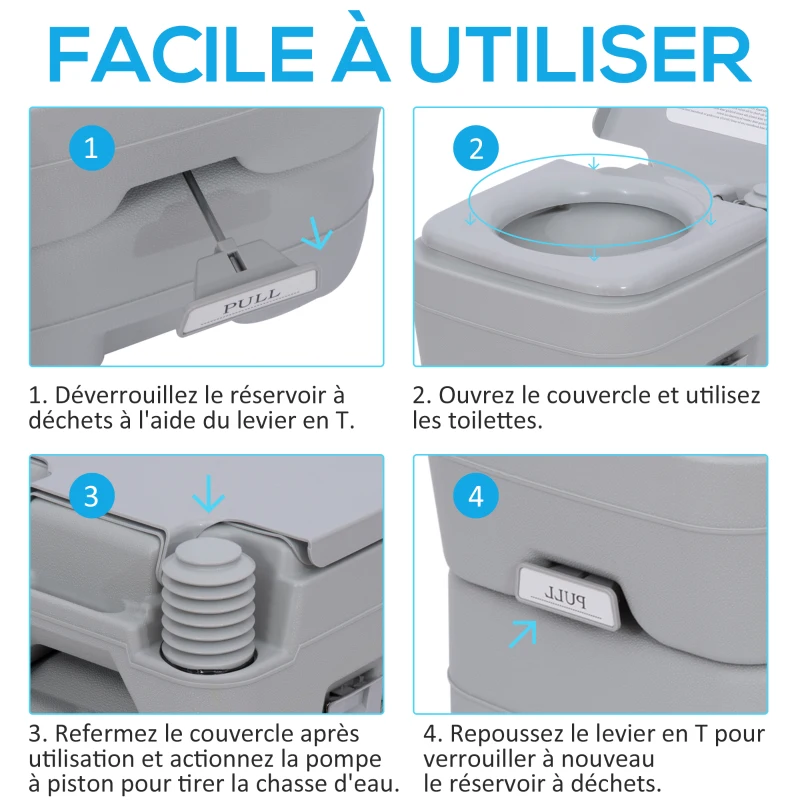 Outsunny Toilette Portable Camping Toilette de camping avec Couvercle et 2 Réservoirs Amovibles, 35,5 × 41 × 42,5 cm, gris