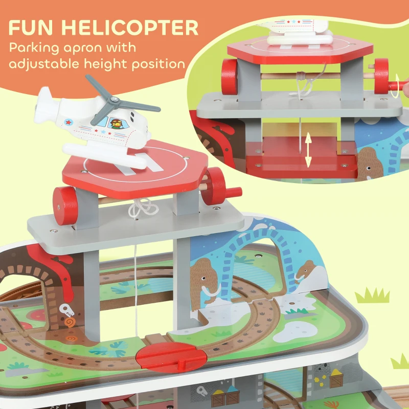 AIYAPLAY 79 Piece Wooden Train Set, Kids Train Track Mine Themed with Crane, Helicopter