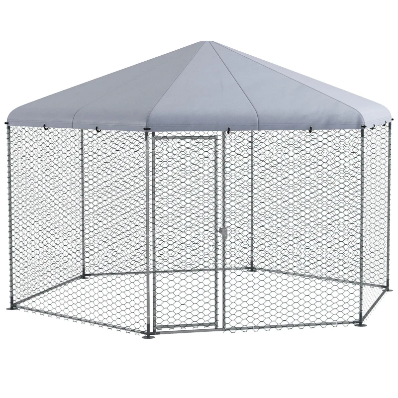 PawHut Enclos poulailler extérieur 10 m² parc grillagé 400 x 346 x 263 cm - espace couvert - 10-15 poules