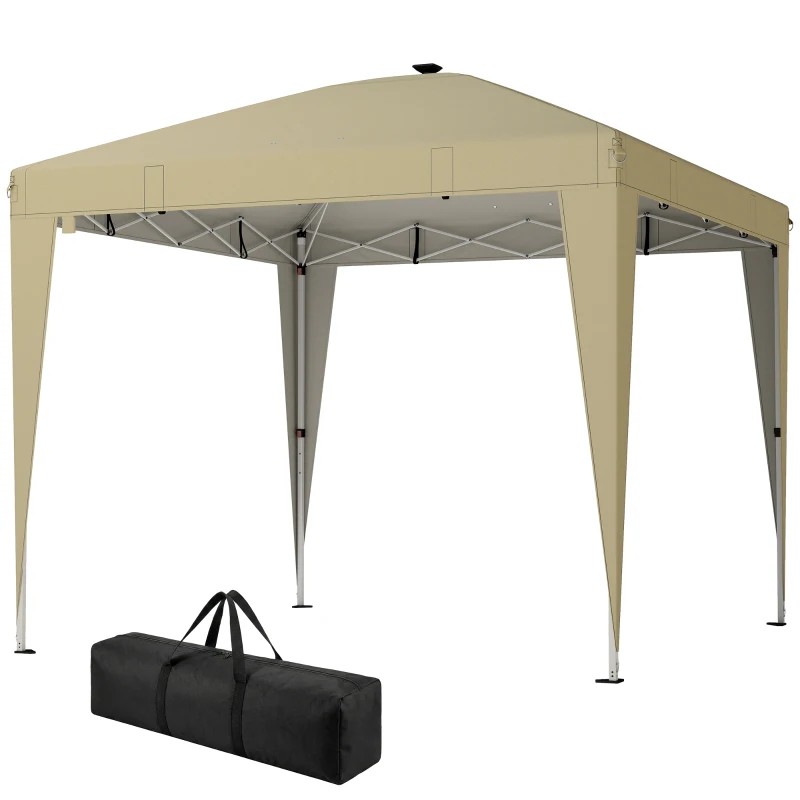 Outsunny Pérgola Plegable 3x3 m con Iluminación y Bolsa, 297x297x288 cm, Crema