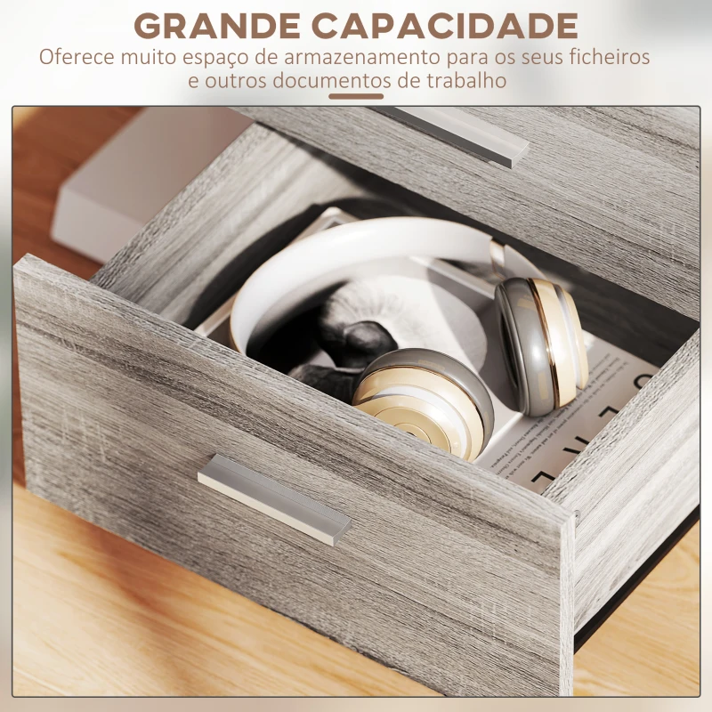 Vinsetto Bloco de Gavetas com 3 Gavetas Bloco de Gavetas de Escritório com Rodas Fechadura 2 Chaves Arquivado 40x40x61,5 cm Cinzento